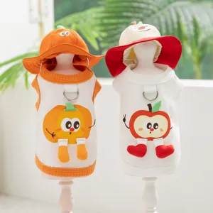 Cartoon Fruchtmuster Haustier Geschirr Weste Mit Hut Atmungsaktives Mesh Welpen Kleidung Soft Orange Kürbis Apfel Hund Katze Bekleidung