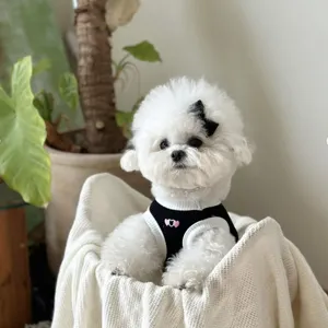 Detail shot of breathable pet vest with cute heart design, lightweight summer dog clothing.