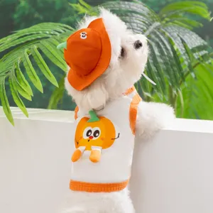 Süßes Kürbis Haustier Weste und Hut Set für kleine Hunde und Katzen, atmungsaktive Sommerkleidung.