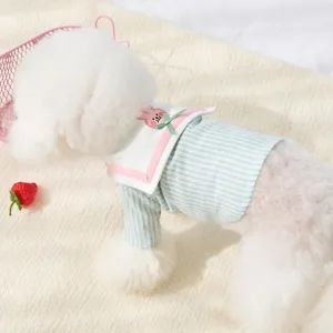 Breathable striped pet dog shirt with cute sailor collar for small dogs and cats summer wear