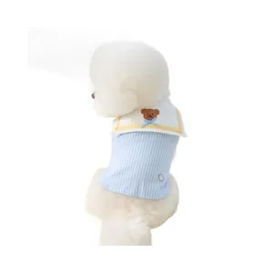 Cute pet striped shirt with sailor collar and bear embroidery for small dogs and cats spring summer
