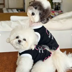 Pet Dog Vest Summer Breathable Polyester Puppy Clothes Cute Heart Bear Pattern Small Dog Cat Ribbed Knit Vest Tank Top