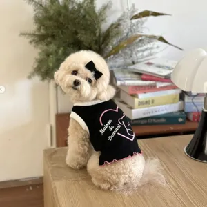 Breathable pet vest for small dogs and cats, cute bear and heart embroidery, spring summer thin clothing.