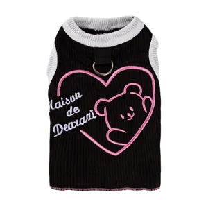 Breathable cotton pet vest for small dogs and cats, featuring a cute heart and bear embroidery design.