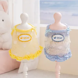 Robe À Bretelles En Dentelle Pour Chien Et Chat De Compagnie Printemps Été Vêtements Fins Et Respirants En Maille Pour Animaux Avec Nœud Papillon Volants Motif Floral Pour Petits Chats Chiens Chiot