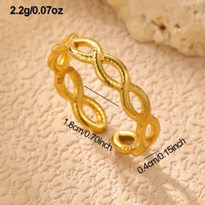 Detailansicht des vintage goldenen edelstahl offenen Rings mit Grössen und Gewichtsangaben.