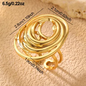 Goldener Edelstahl abstrakter mehrschichtiger Offener Ring, Vintage Geometrischer Schmuck.