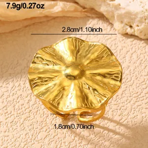 Vintage Edelstahl klobiger Blumenring, abstrakte organische Form, goldener Statement-Schmuck.