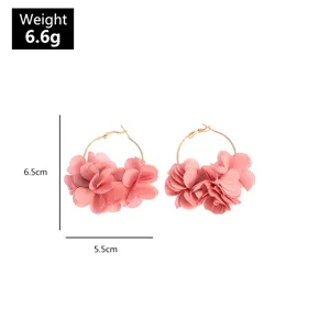 Rosa Stoff Blumen Creolen süße Legierung Ohrringe für Damen mode schmuck geschenk alltag.