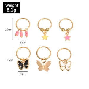 Goldfarbene Haarflechtringe mit Anhängern 6er Set, modische Haaraccessoires für Damen.