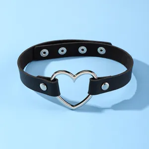 Harajuku Punk PU Lederen Hart Choker Halsketting Voor Vrouwen Legering Hartring Gesp Verstelbare Sleutelbeen Ketting Kraag Egirl Goth Sieraden Cadeau