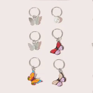 Schmetterling Haarringe und Perlen Zopf Anhänger Set für stylisches Streetwear Haarstyling Zubehör.