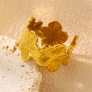 Goldener edelstahl blumen offener ring vintage stil mode schmuck damen alltag zubehoer