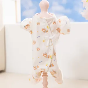 Schattige huisdier jumpsuit voor kleine honden en katten met berenprint en schattige strik.