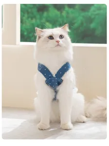 Süßes Haustier Jeanskleid mit Punkten und Spitze, atmungsaktive Katzen- und Hundekleidung.