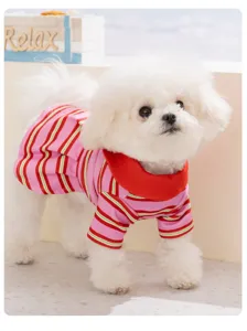 Sommer Haustier Kleid für kleine Hunde Katzen süß gestreift Polo Kragen Haustierkleidung