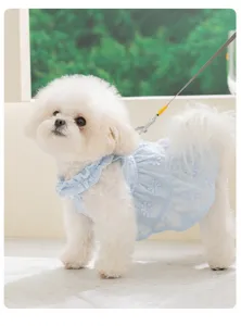 Hübsches blaues Hundekleid Sommer dünn Spitze Haustier Halter Prinzessin Kleidung Flowers.