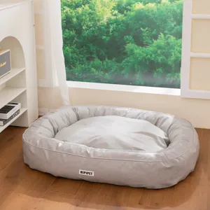 Waterproof grey dog bed for large dogs, durable breathable four-season pet sleeping mat.