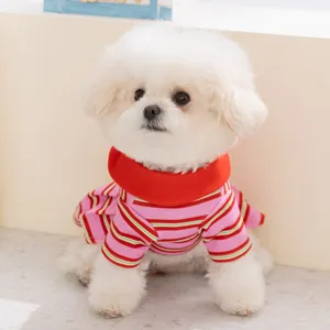 Sommer Haustier Kleid dünner gestreifter Polo Kragen Rock für kleine Hunde Katzen süß