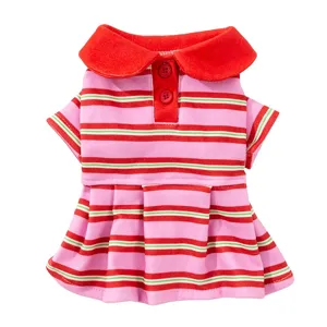 Süßes Sommer-Haustier-Polokleid mit bunten Streifen, rotem Kragen und Rock für Klein-hunde.