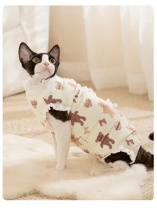 Ropa de invierno para gatos lindo patrón de osito de peluche cálida prenda para mascotas.
