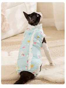 Lindo ropa de gato de invierno abrigo acolchado cálido de cuatro patas con estampado