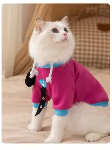 Detailed showcase of cute cat hoodie winter warm pet apparel in rose red for kittens and small dogs.