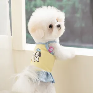 Süßes Cartoon Hundekleid Polyester Bedruckt Atmungsaktiv Faltenrocksaum Spitze Schleife Sling Rock Für Kleine Hunde Katzen Welpenkleidung