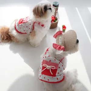 Summer dog clothes strawberry two-piece set breathable sling hat set pet apparel cute puppy outfit