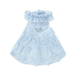 Hellblaue Haustierkleidung für Hunde und Katzen, atmungsaktives Prinzessin Kleid mit Stickerei.