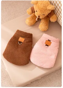 Accogliente cappotto invernale in velluto a coste per gatti cani caldi vestiti spessi con orso.