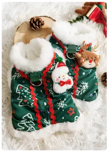 Weihnachtskleidung für Hunde im Winter, warme gefütterte Haustierjacke mit Plüschbesatz.