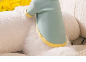 Comfortable pet base shirt in macaron green with yellow trim, cozy winter warm dog cat apparel.