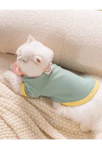 Cute autumn winter pet cat clothes macaron color thermal shirt with scarf set warm pet apparel.