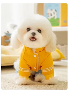 Cozy yellow winter pet dog coat, thick warm puffer jacket for small dogs and cats, cute pet apparel.