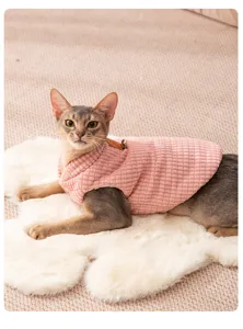 Grazioso vestito gatto invernale velluto rosa gilet caldo per animali cuccioli e piccoli cani dettaglio