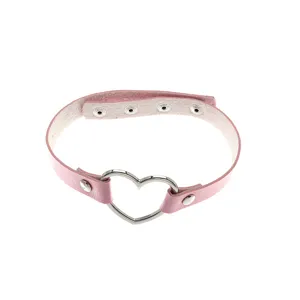 Roze PU leer hart choker ketting voor vrouwen en meisjes Harajuku stijl sieraden