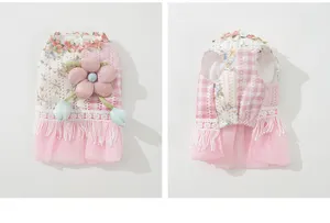 Chique bloemen huisdierenjurk met grote 3D bloem en kwastjes voor kleine honden en katten.