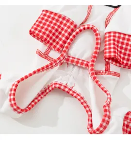 Breathable spring summer pet dog four-legged clothes detail red white plaid fabric cute design