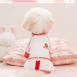 Plaid Patchwork Dog Jumpsuit Turn-Down Collar Breathable Belly Protection Four-Legged Puppy Clothes Spring Summer Pet Outfits