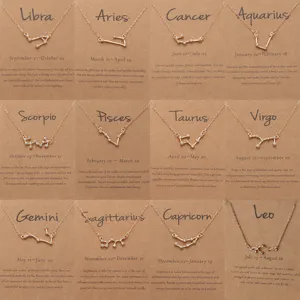 Alloy Strass Tierkreiszeichen Konstellation Anhänger Halskette Für Damen Mode Vergoldet Horoskop Karte Schmuck Geschenk