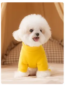 Cozy yellow dog sweatshirt for autumn winter, warm four-legged fleece pet clothes for small dogs.
