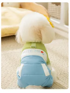 Cute winter pet dog clothes warm padded cotton jumpsuit for small dogs teddy bichon apparel.