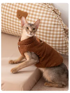 Gilet in corduroy caldo per gatti e cani di piccola taglia abbigliamento invernale