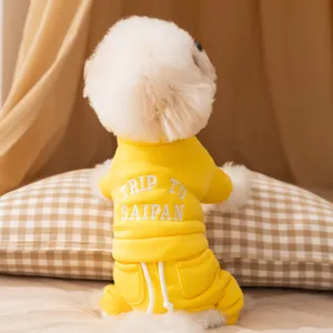 Casual Polyester Embroidered Letter Pet Hoodie Four Legged Jumpsuit Warm Fleece Dog Sweatshirt For Small Medium Dogs Cats
