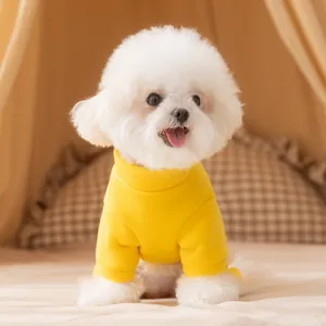 Warm yellow dog sweatshirt for small and medium dogs, cute autumn winter fleece pet clothes.