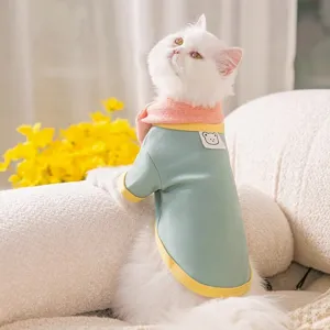 Cute pet sweater with scarf two-piece set, warm winter macaron clothes for small pets.