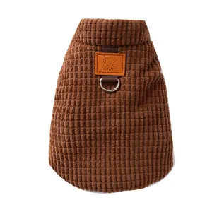 Gilet invernale in velluto a coste marrone per cani e gatti, capo caldo per cuccioli.