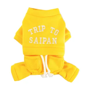 Yellow pet dog four-legged hoodie warm fleece sweater winter clothes for small dogs cats