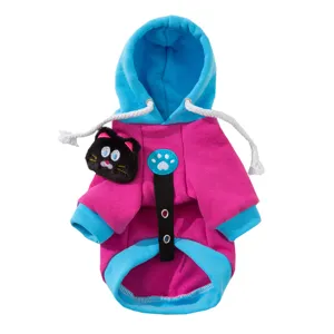 Cute pink and blue pet cat dog hoodie winter warm two legged small animal apparel